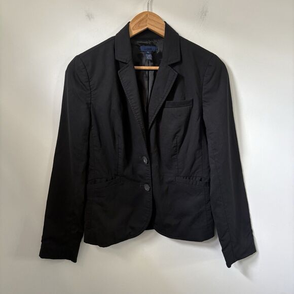 J Crew Blazer Women’s Size 2 Black Two Button Wool Stretch Casual Work Jacket - Picture 1 of 7